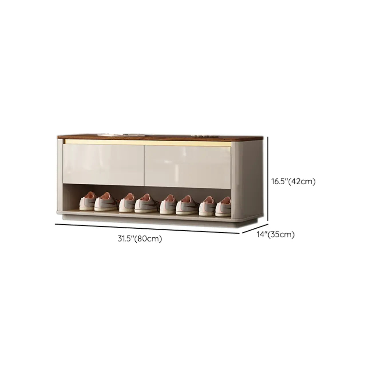 2-Drawer Brown Wooden Entryway Bench with Shoe Storage