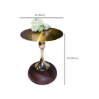 Walnut Steel Round End Table with Abstract Base