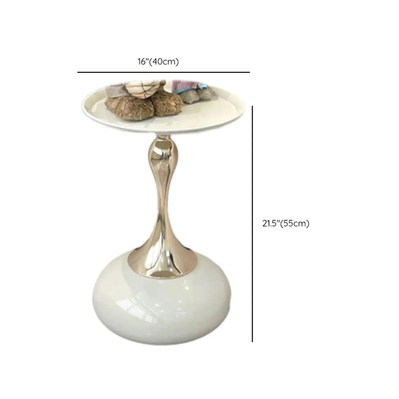 Walnut Steel Round End Table with Abstract Base