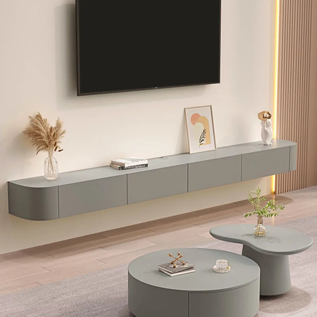 87 Grey Solid Wood Long Floating TV Stand with Drawers