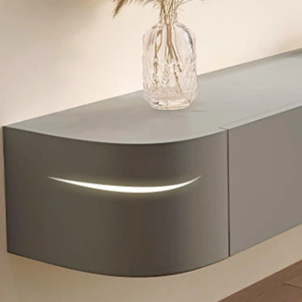 87 Grey Solid Wood Long Floating TV Stand with Drawers