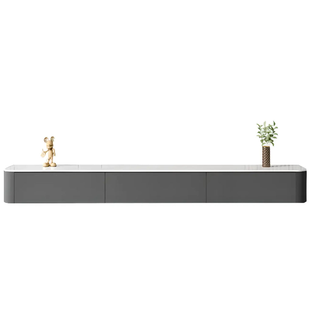 87 Grey Solid Wood Long Floating TV Stand with Drawers