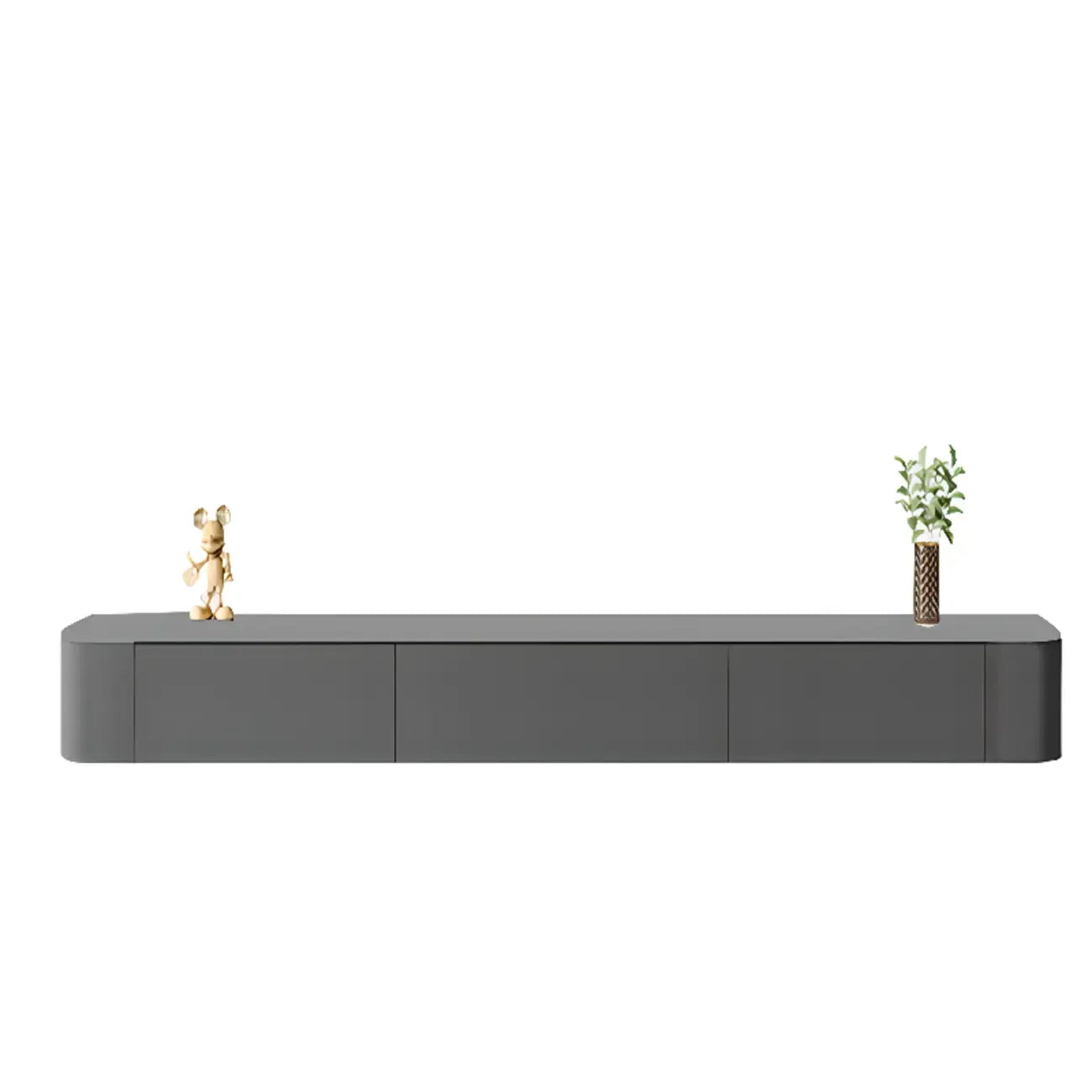 87 Grey Solid Wood Long Floating TV Stand with Drawers