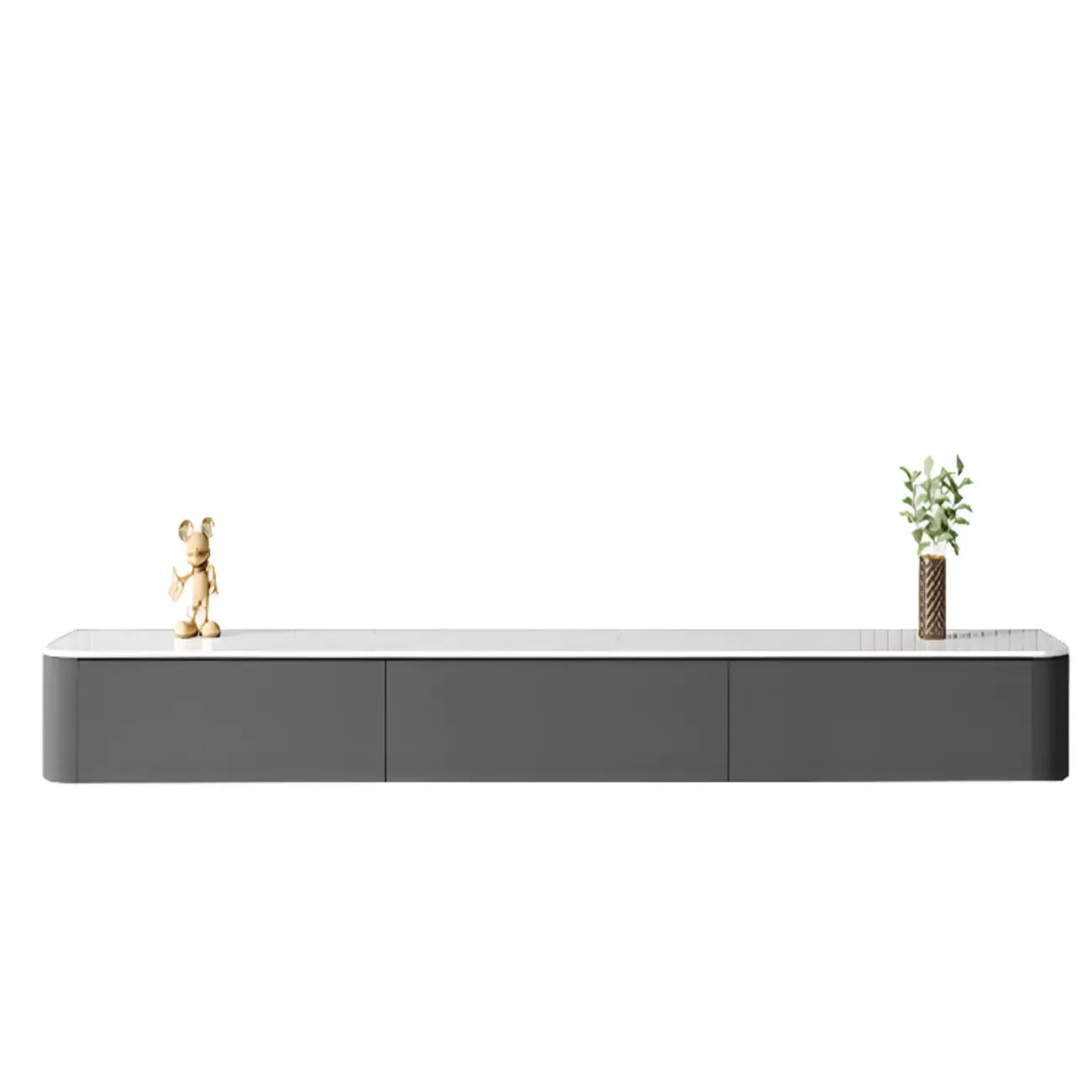 87 Grey Solid Wood Long Floating TV Stand with Drawers