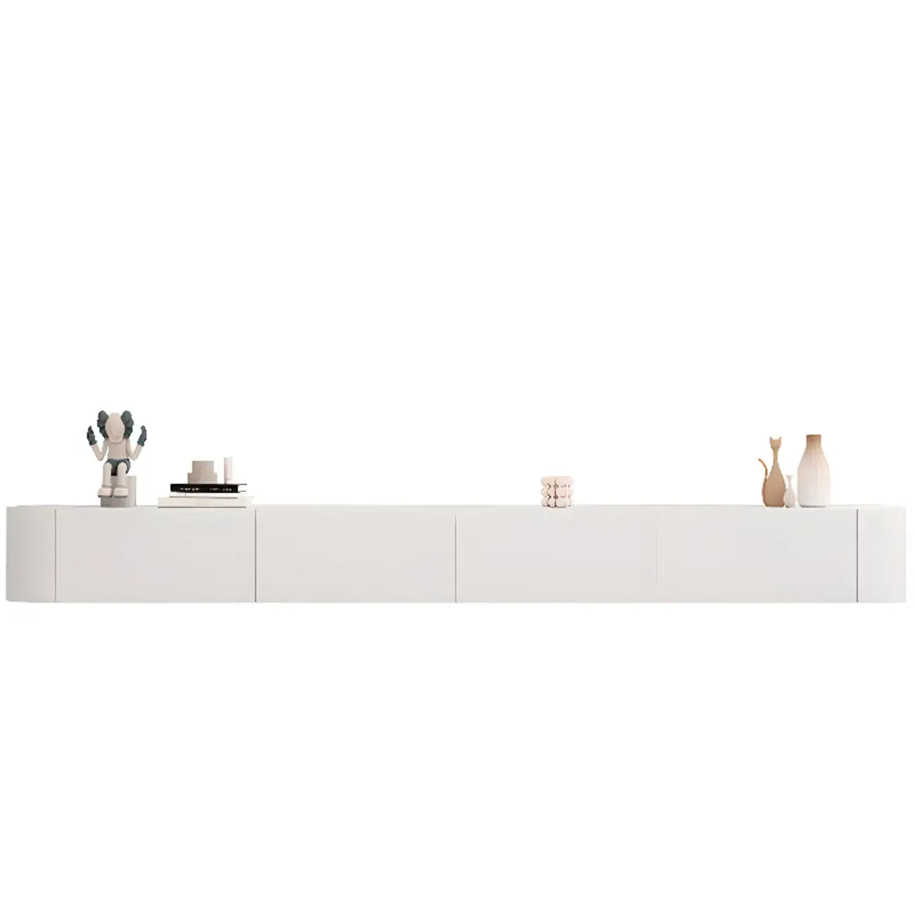 87 Grey Solid Wood Long Floating TV Stand with Drawers