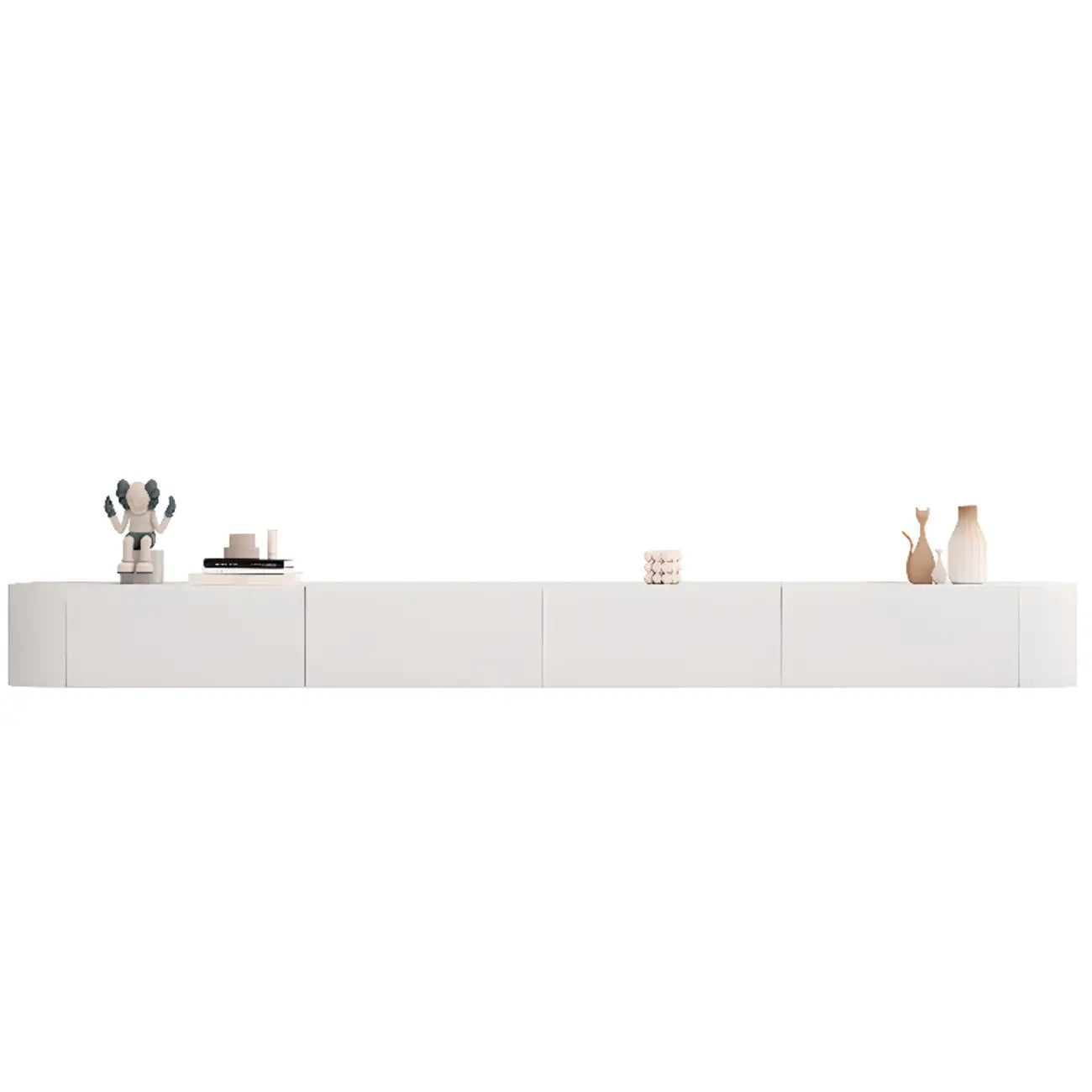 87 Grey Solid Wood Long Floating TV Stand with Drawers