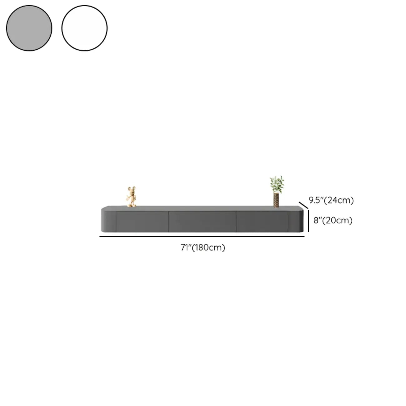 87 Grey Solid Wood Long Floating TV Stand with Drawers