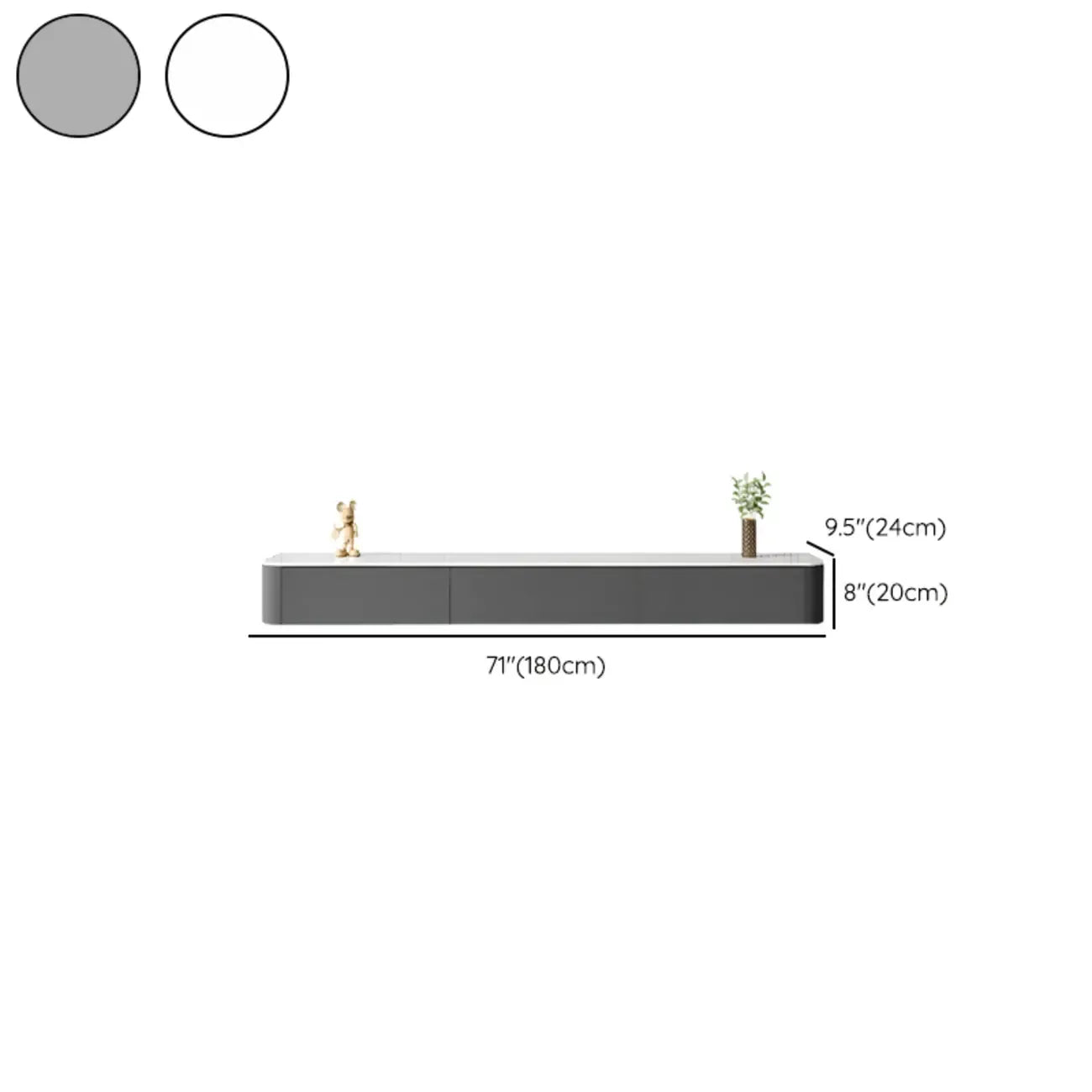 87 Grey Solid Wood Long Floating TV Stand with Drawers