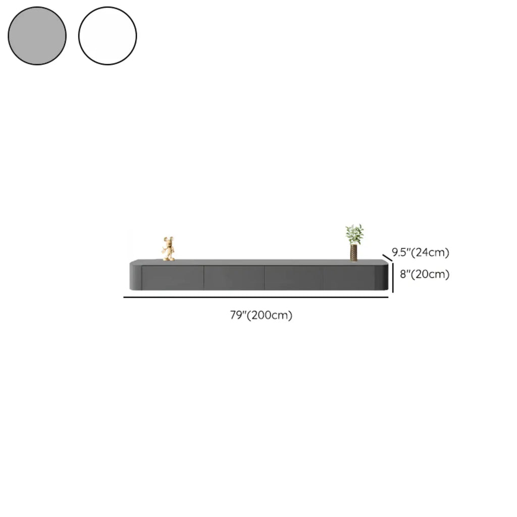 87 Grey Solid Wood Long Floating TV Stand with Drawers