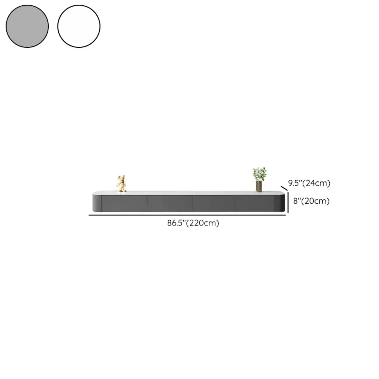 87 Grey Solid Wood Long Floating TV Stand with Drawers