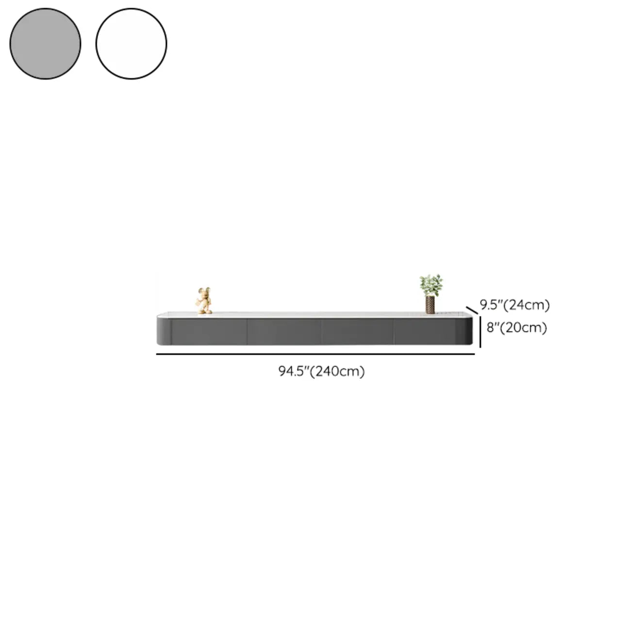 87 Grey Solid Wood Long Floating TV Stand with Drawers