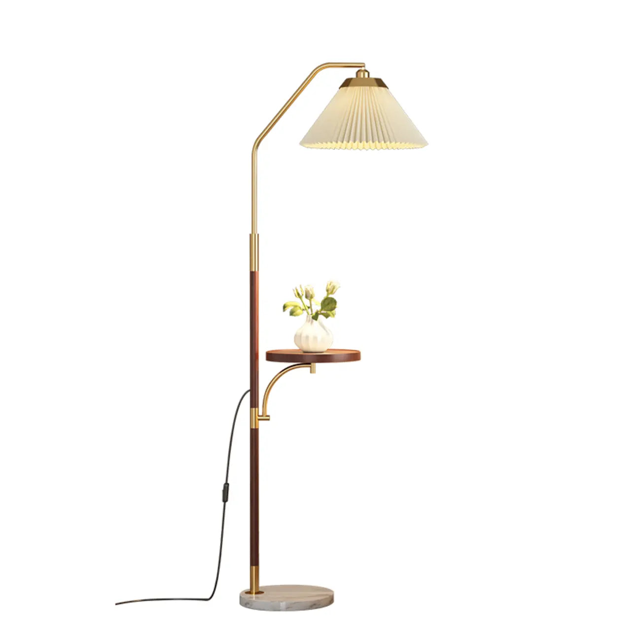 Modern White Cone Arc Floor Lamp with Table & Wireless Charger