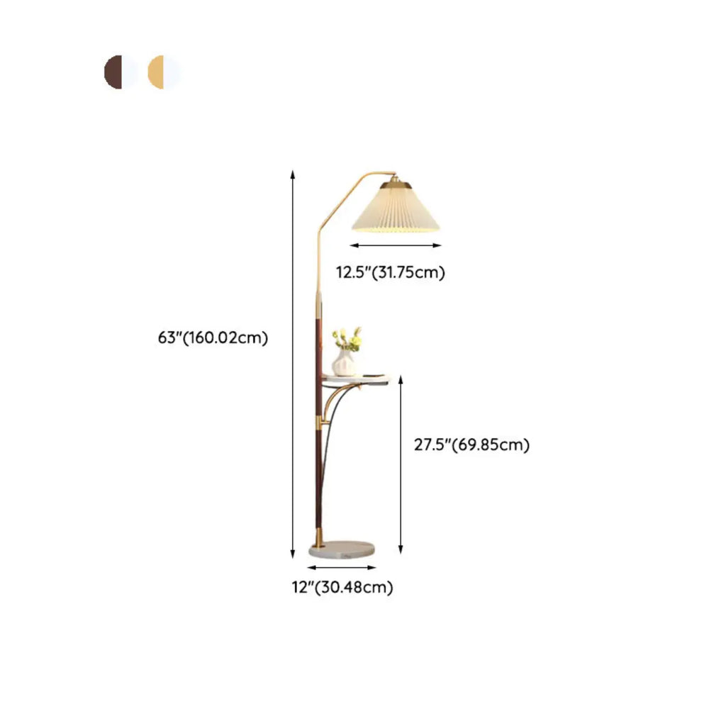 Modern White Cone Arc Floor Lamp with Table & Wireless Charger