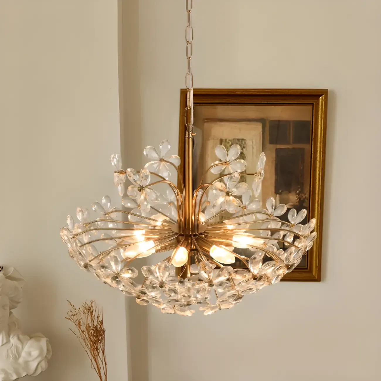 Elegant Floral Crystal Gold Adjustable Chandelier