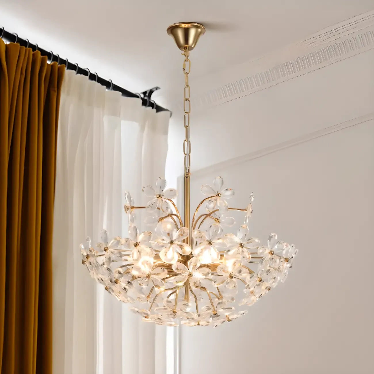 Elegant Floral Crystal Gold Adjustable Chandelier
