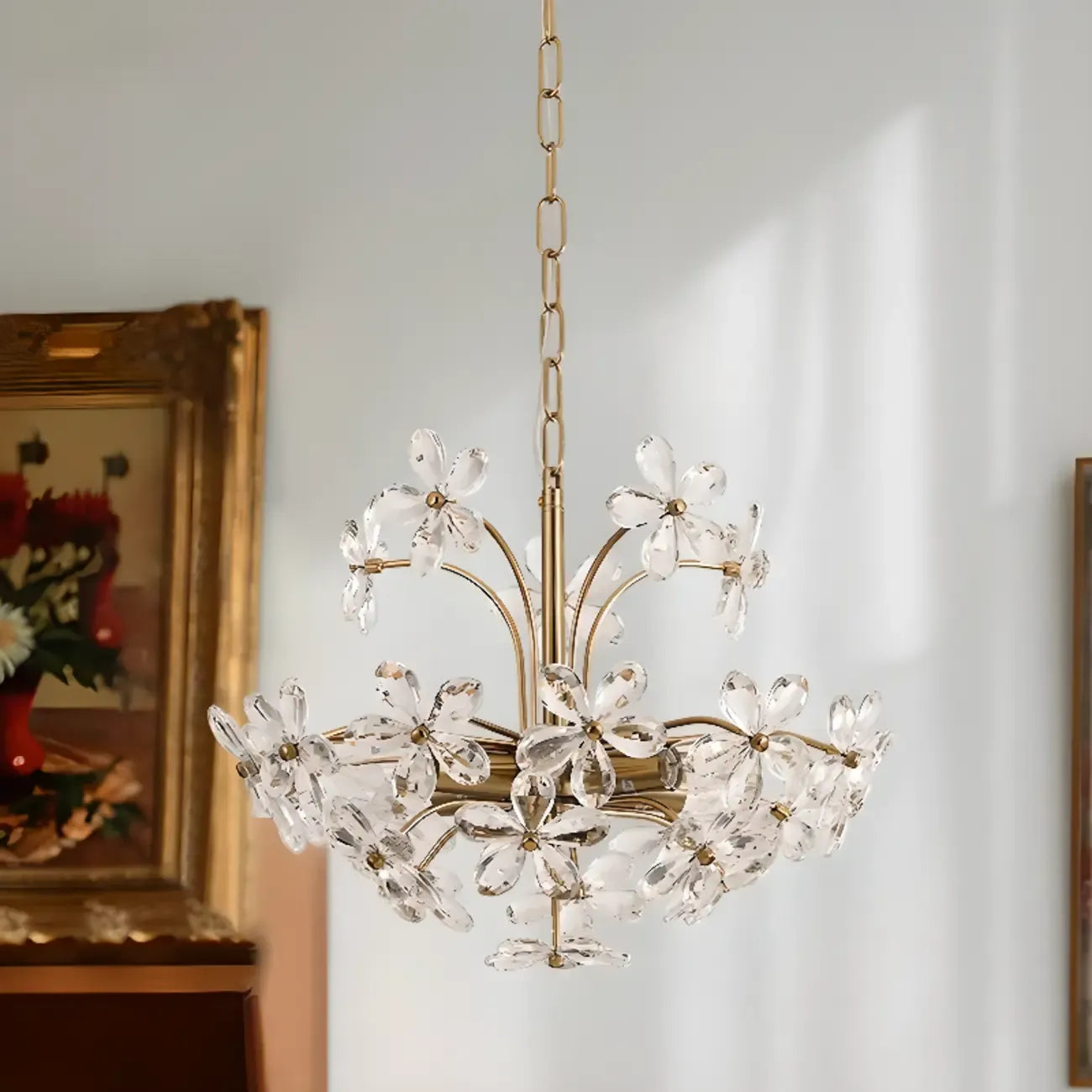 Elegant Floral Crystal Gold Adjustable Chandelier