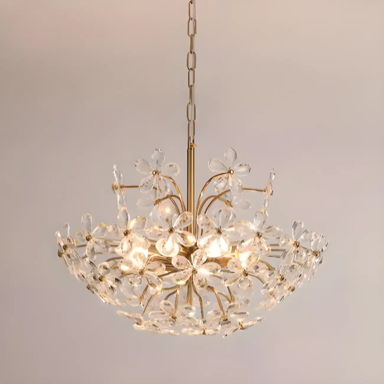 Elegant Floral Crystal Gold Adjustable Chandelier