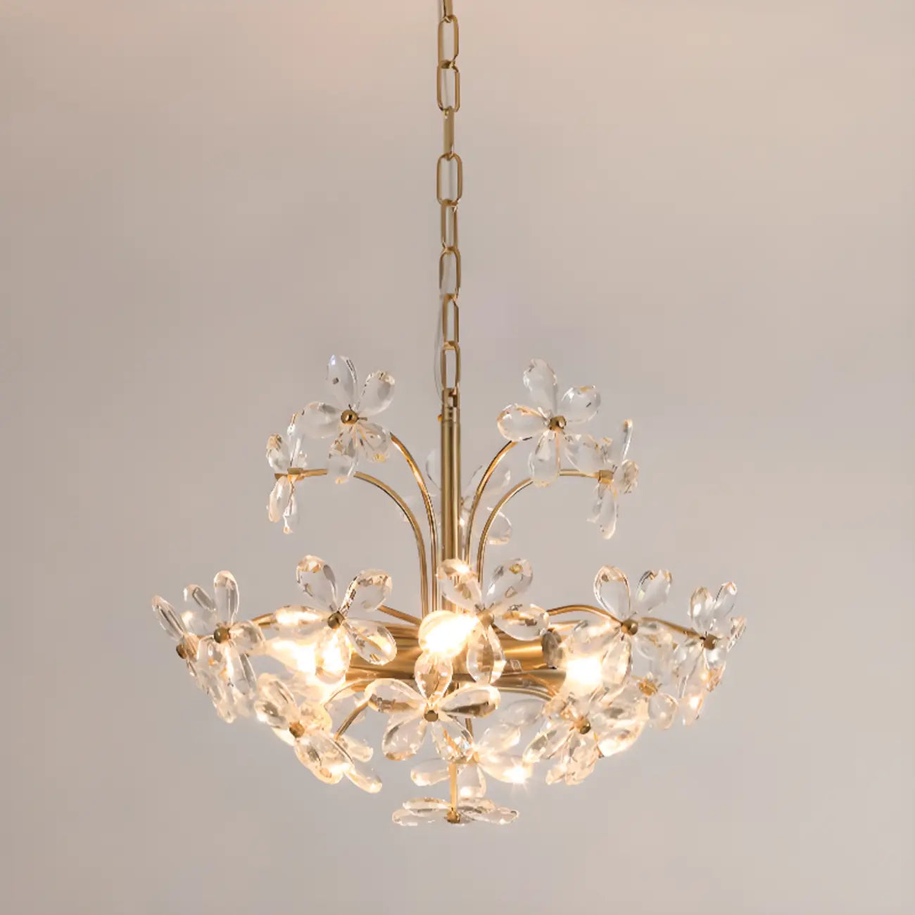 Elegant Floral Crystal Gold Adjustable Chandelier