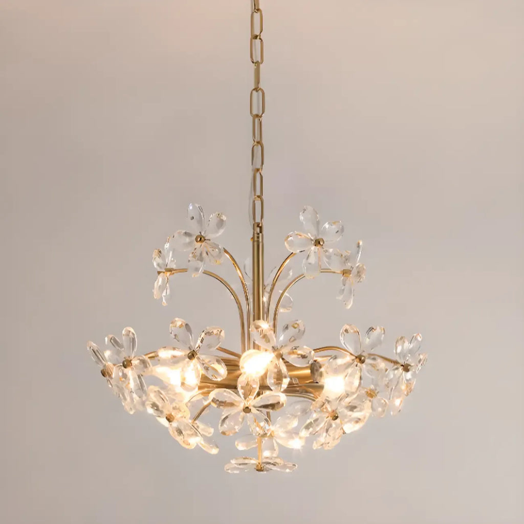Elegant Floral Crystal Gold Adjustable Chandelier
