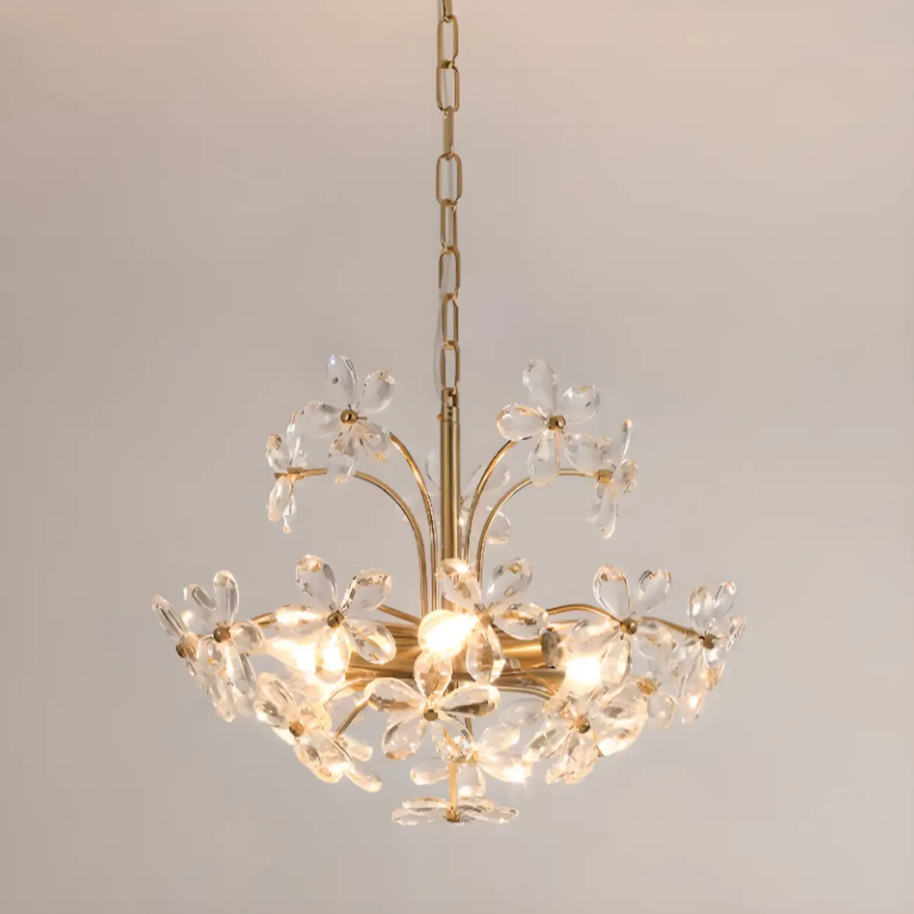 Elegant Floral Crystal Gold Adjustable Chandelier