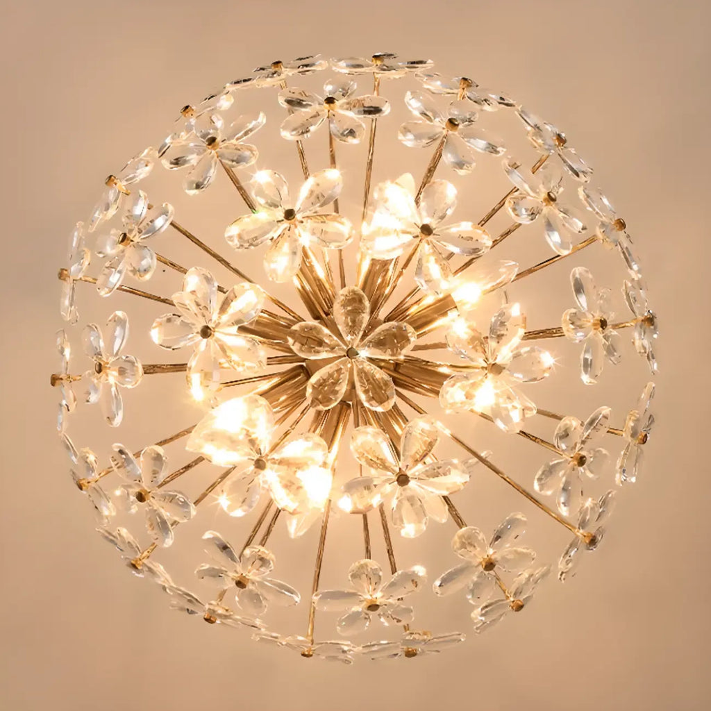 Elegant Floral Crystal Gold Adjustable Chandelier