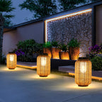 Portable Brown Woven Lantern Solar Outdoor Post Lights
