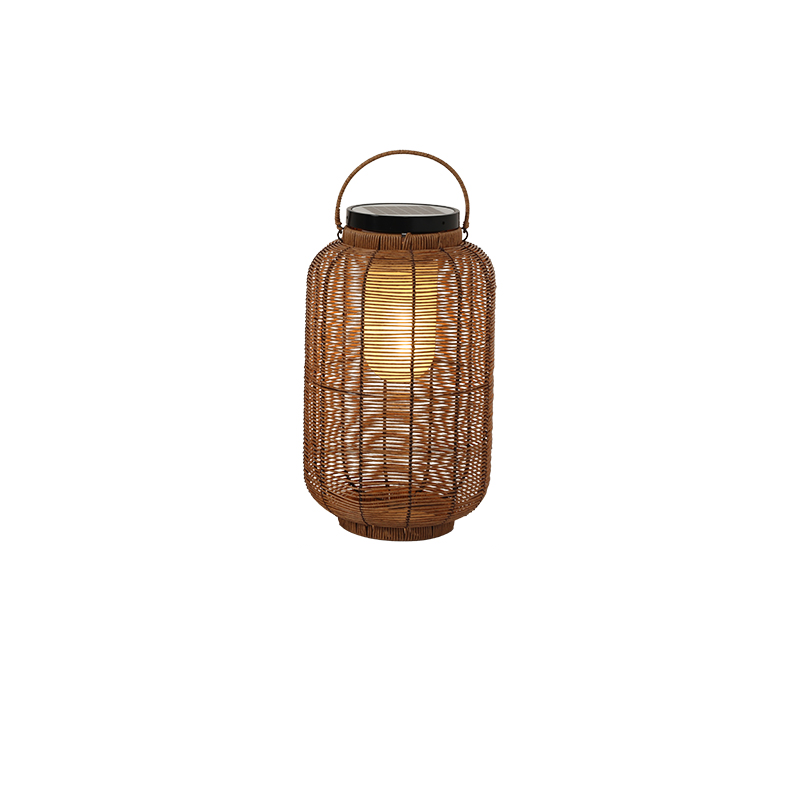 Portable Brown Woven Lantern Solar Outdoor Post Lights