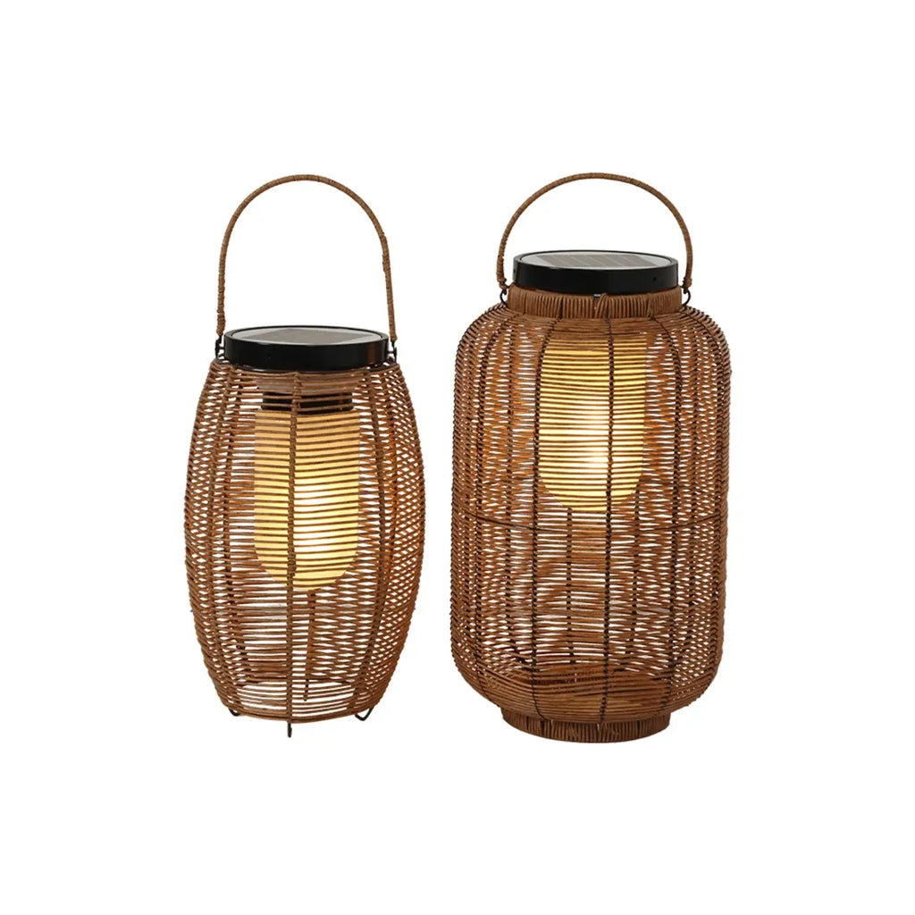 Portable Brown Woven Lantern Solar Outdoor Post Lights