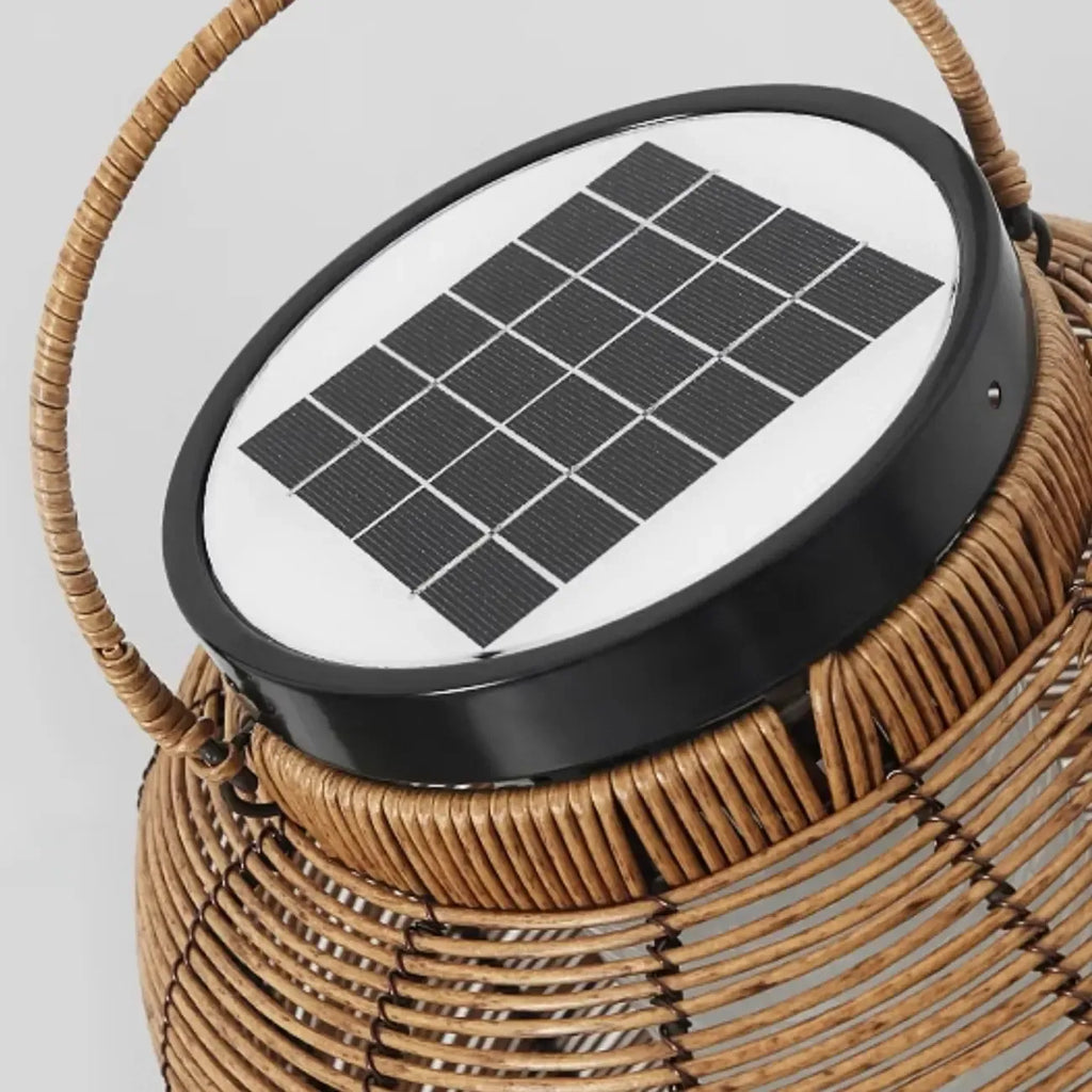 Portable Brown Woven Lantern Solar Outdoor Post Lights