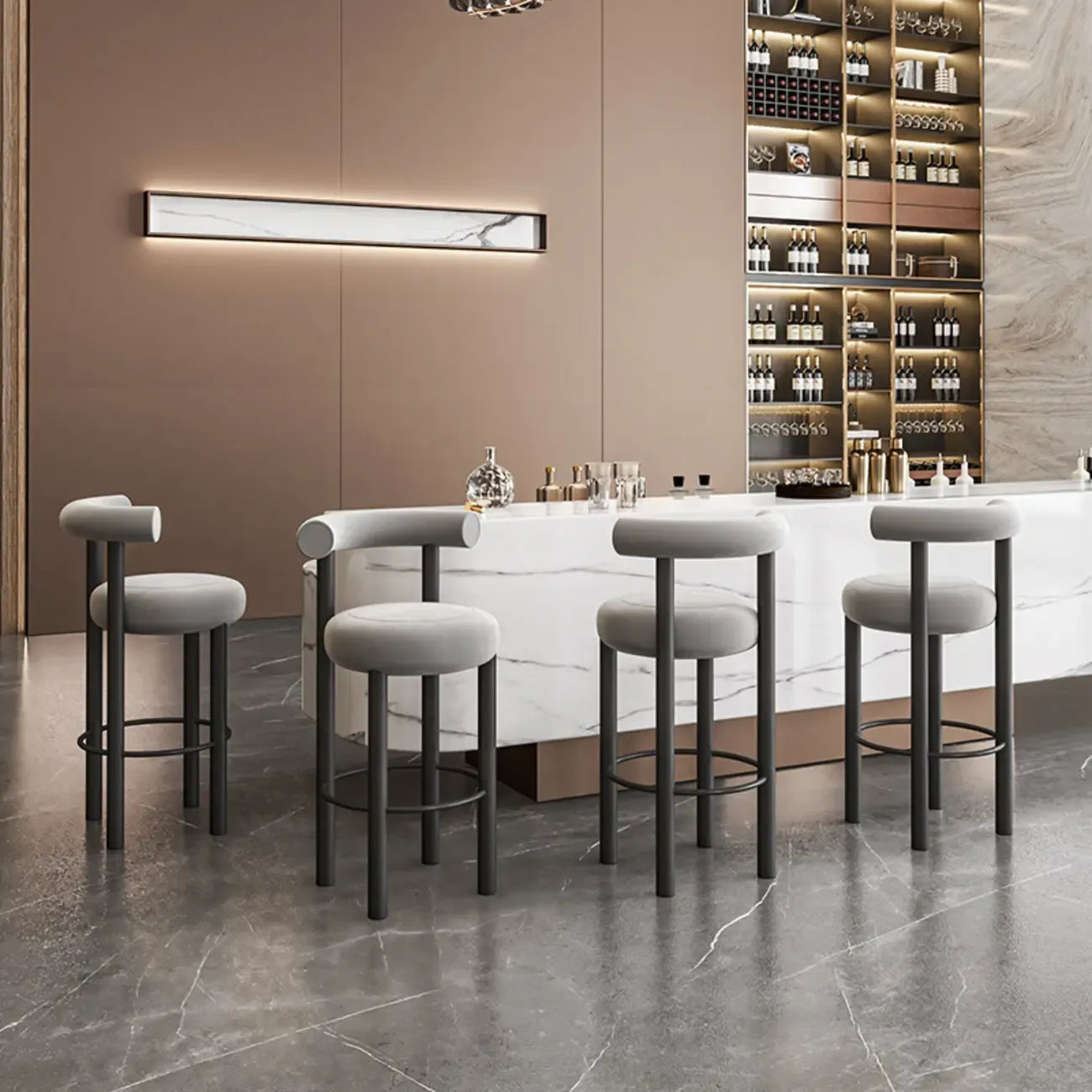 Modern Black Round Upholstered Bar Stool