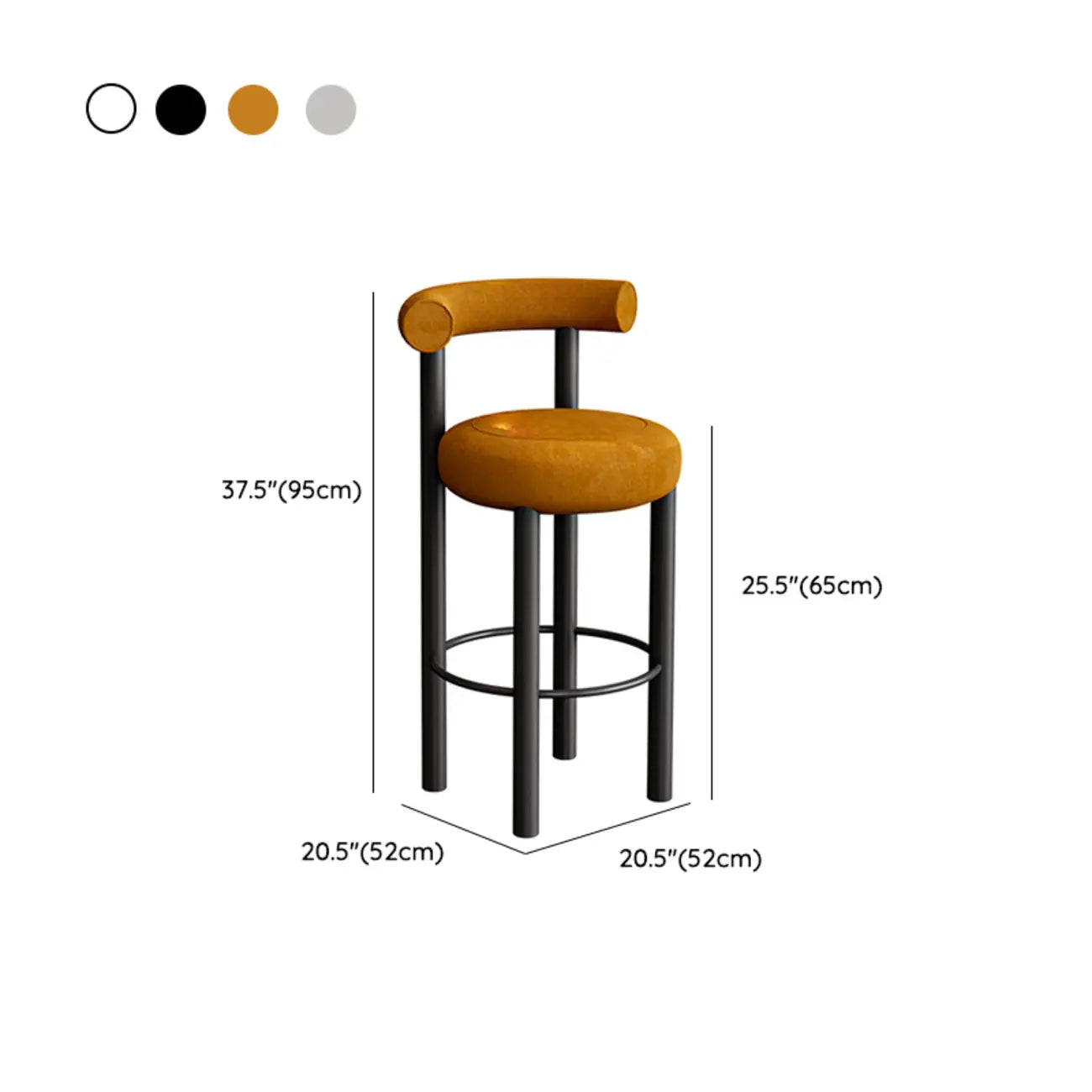Modern Black Round Upholstered Bar Stool