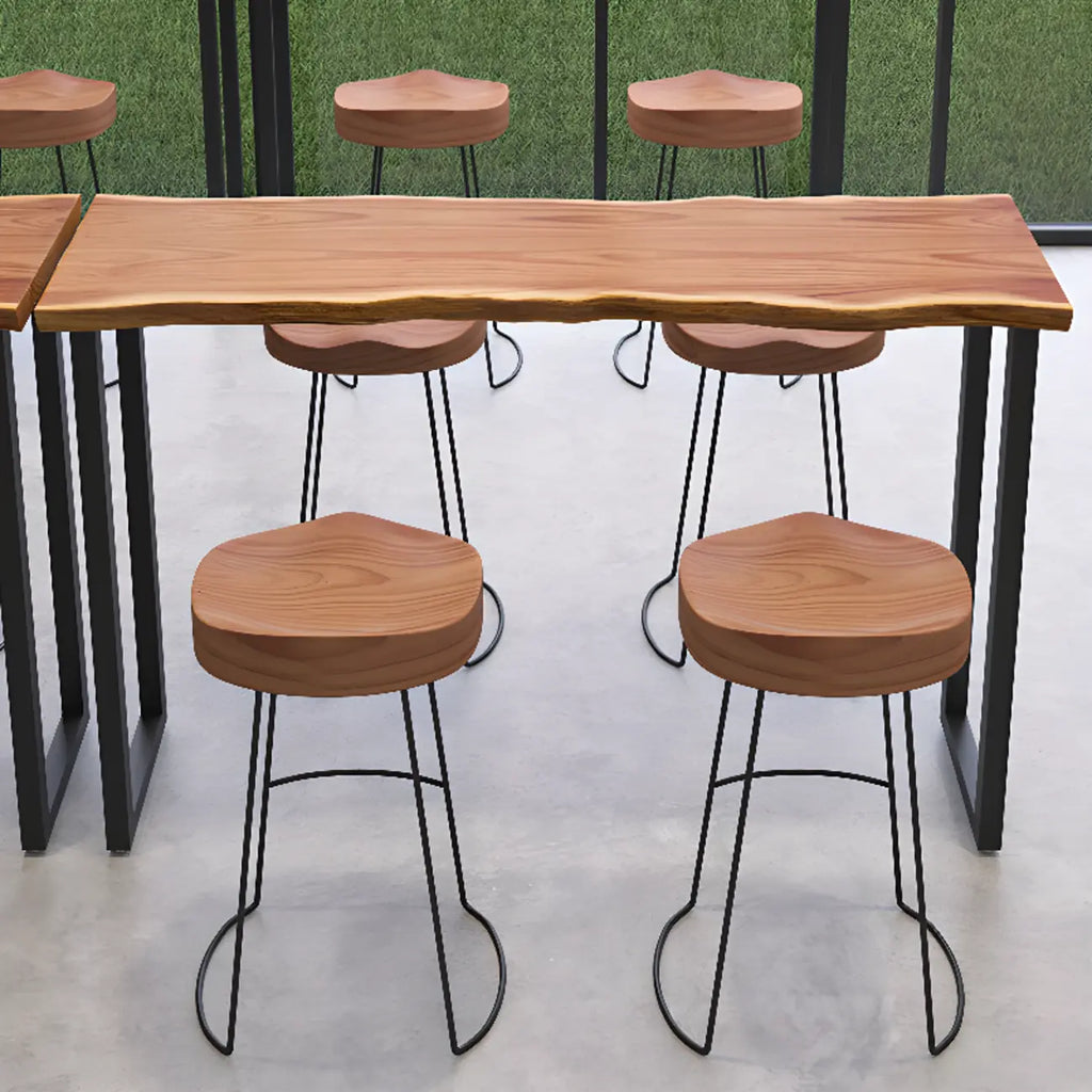 Wooden Top Modern Bar Table Metal Sled Base for Kitchen