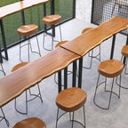 Wooden Top Modern Bar Table Metal Sled Base for Kitchen