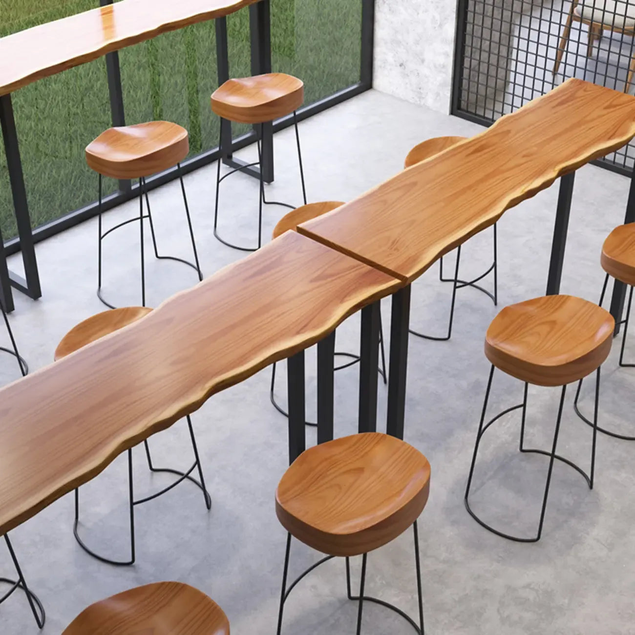 Wooden Top Modern Bar Table Metal Sled Base for Kitchen