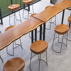 Wooden Top Modern Bar Table Metal Sled Base for Kitchen