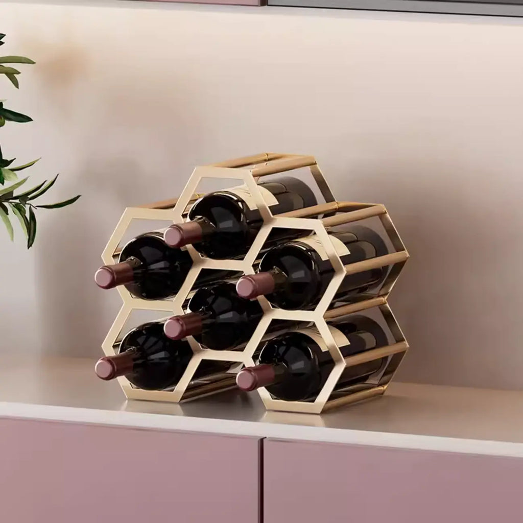 Freestanding Metal Wine Rack Hexagon Tabletop Bottle Holder