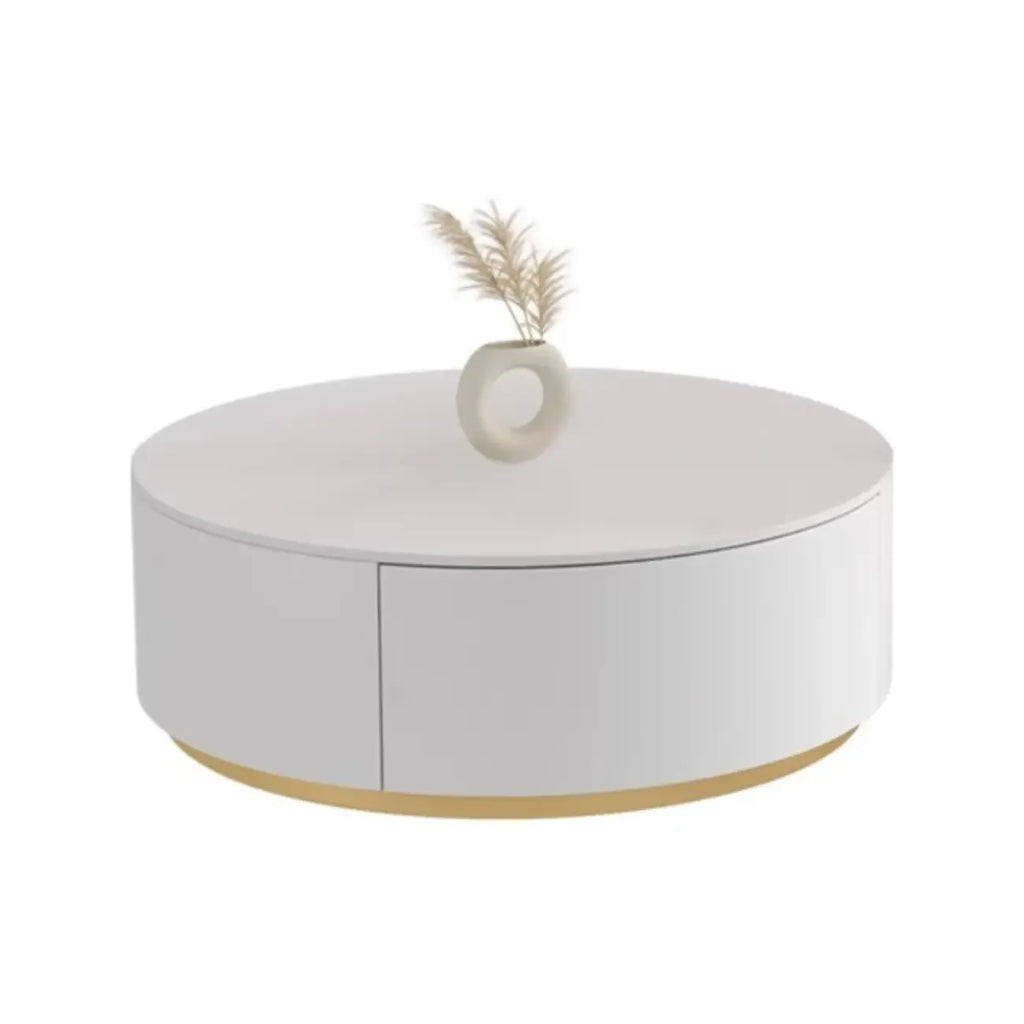 Black White Modern Stylish Round Wood Drawer Coffee Table