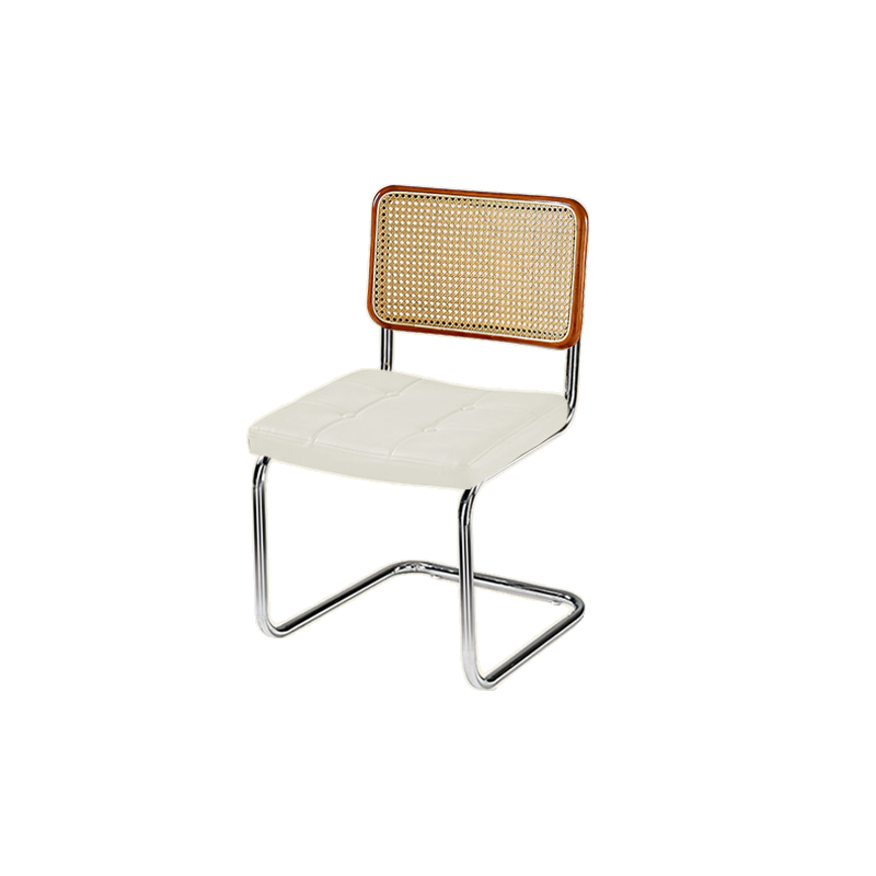 Modern Brown Cantilever Faux Leather Dining Chair Woven Back