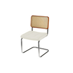 Modern Brown Cantilever Faux Leather Dining Chair Woven Back