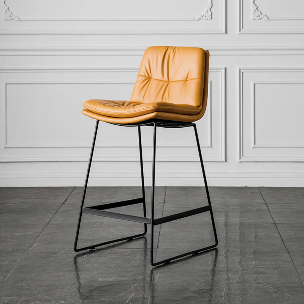 Modern Upholstered Low Back Metal Sled Bar Stools