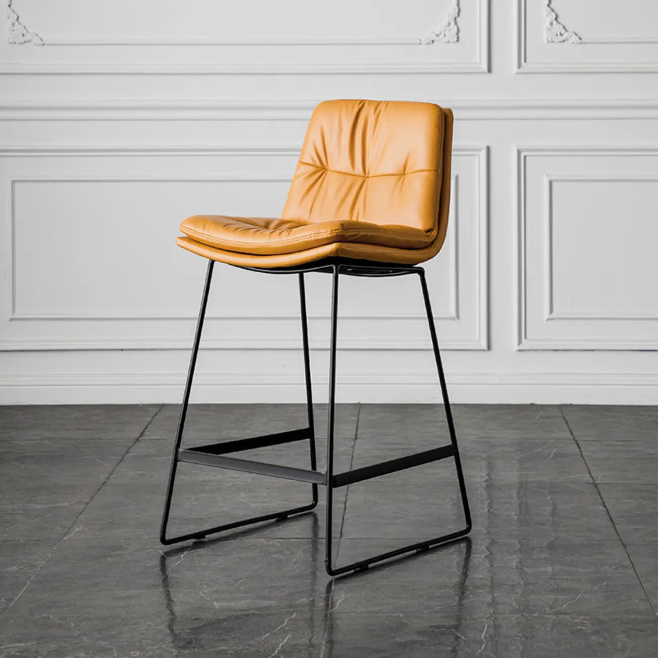 Modern Upholstered Low Back Metal Sled Bar Stools