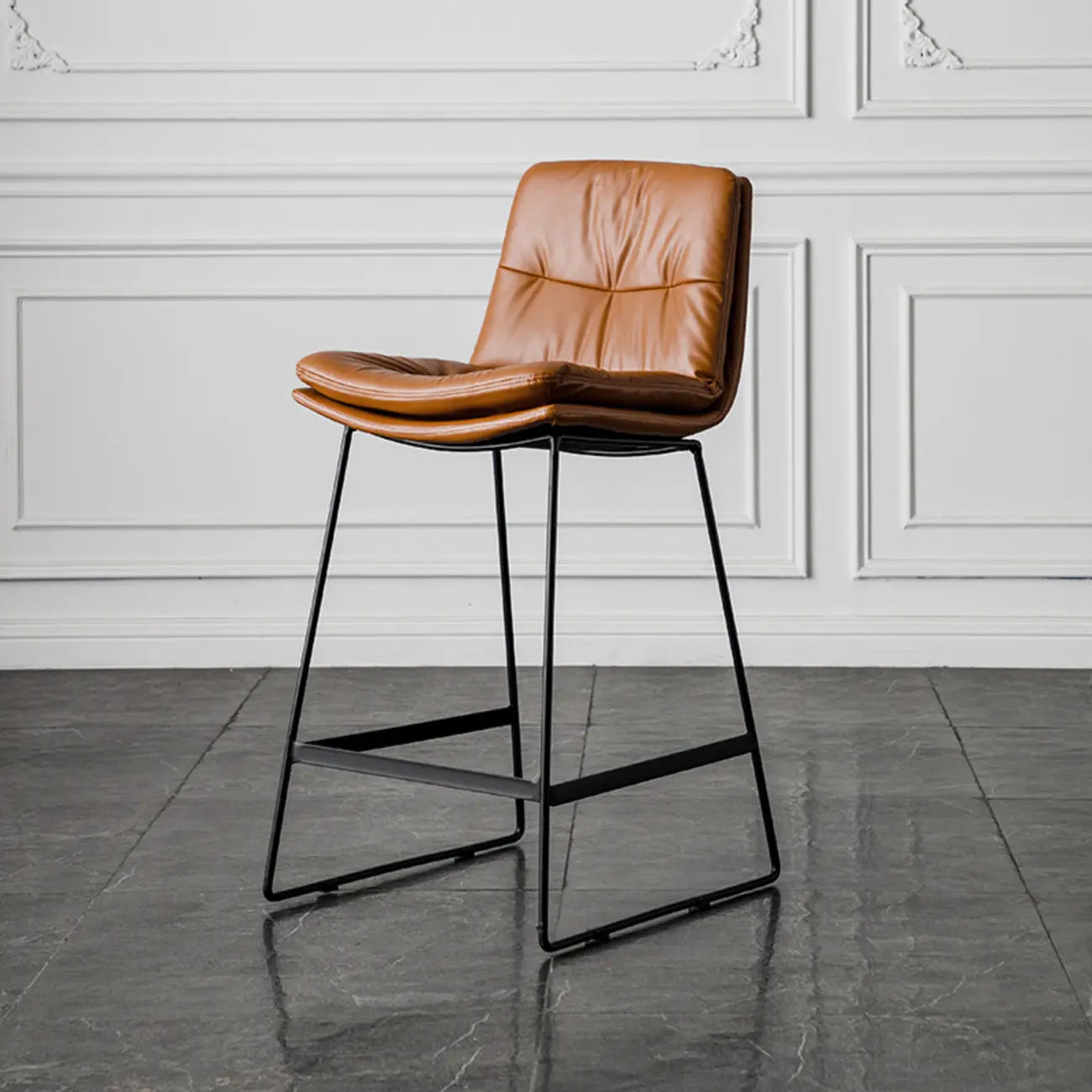 Modern Upholstered Low Back Metal Sled Bar Stools