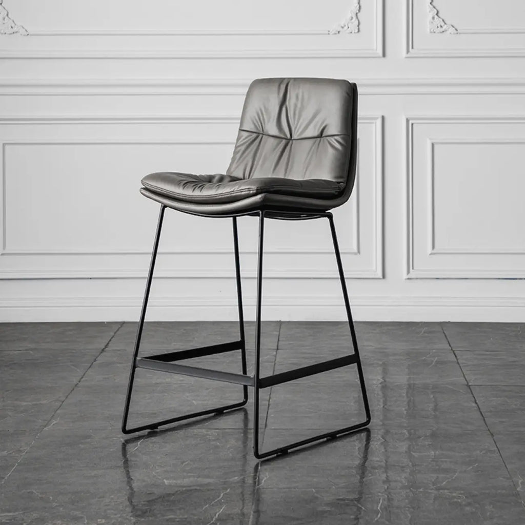 Modern Upholstered Low Back Metal Sled Bar Stools