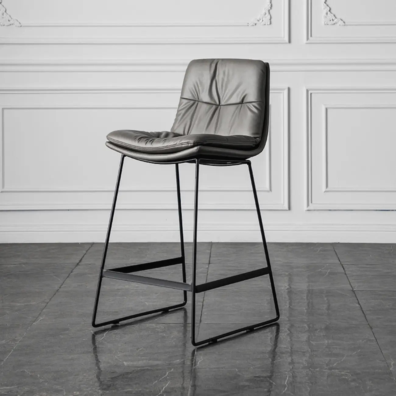 Modern Upholstered Low Back Metal Sled Bar Stools