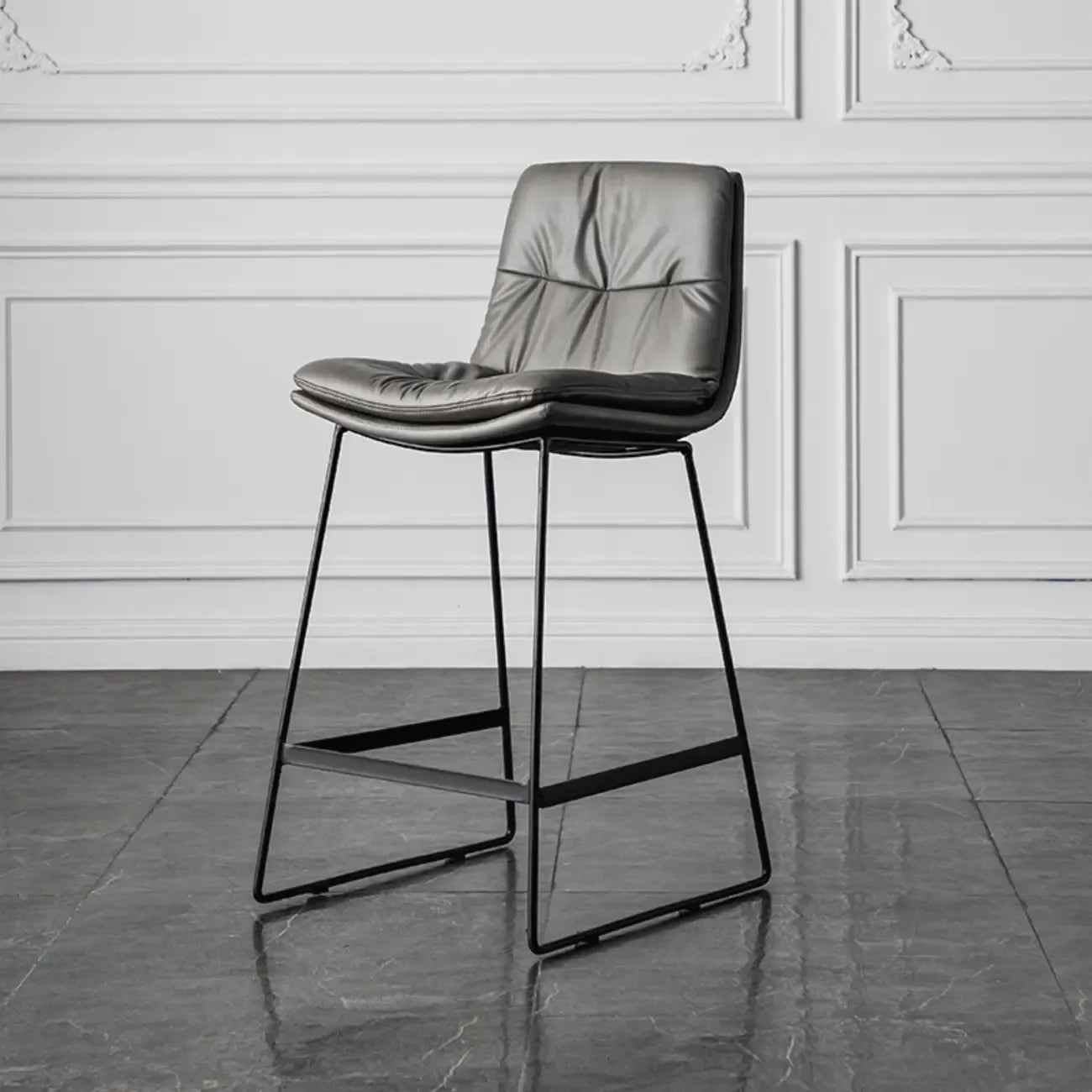 Modern Upholstered Low Back Metal Sled Bar Stools