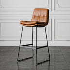 Modern Upholstered Low Back Metal Sled Bar Stools