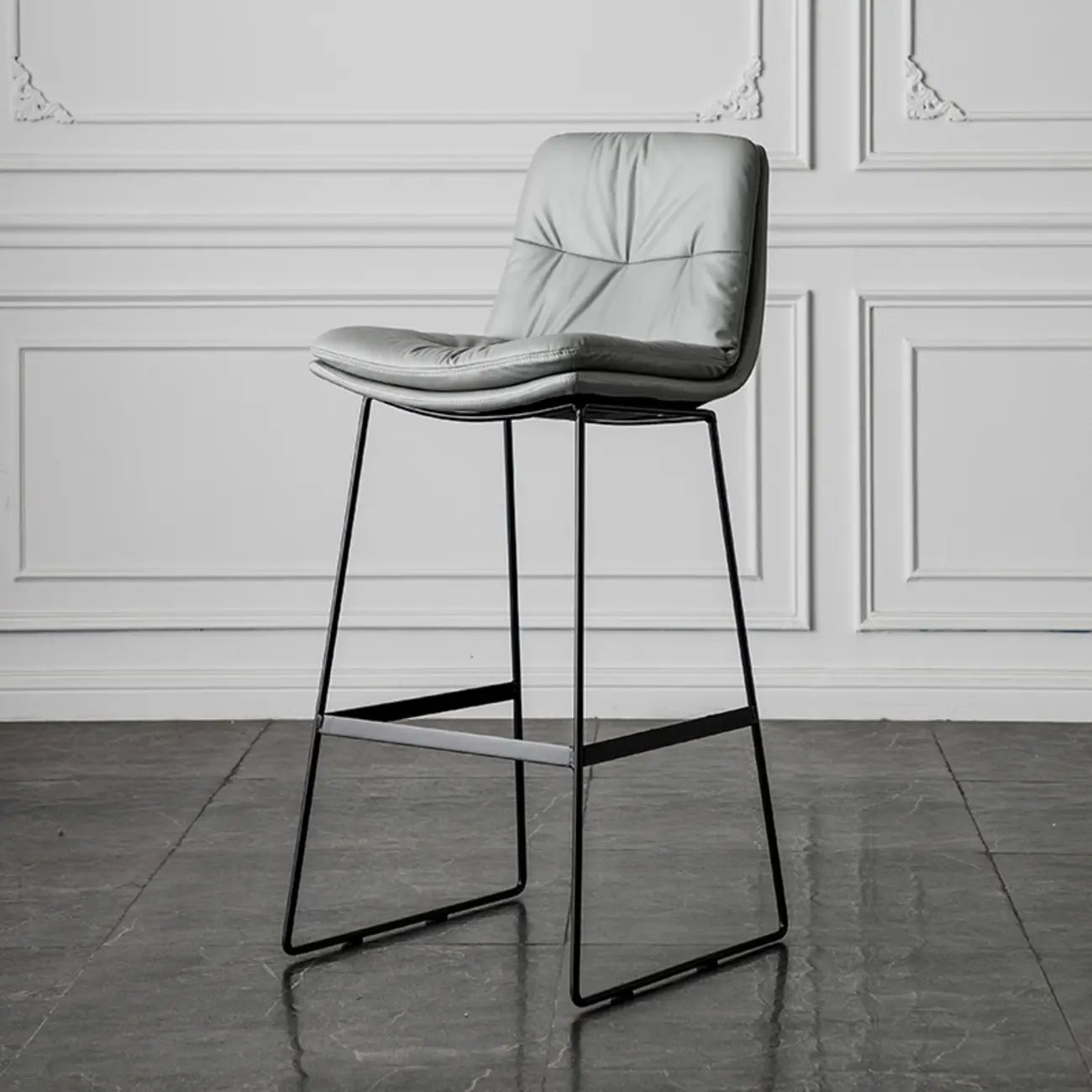 Modern Upholstered Low Back Metal Sled Bar Stools