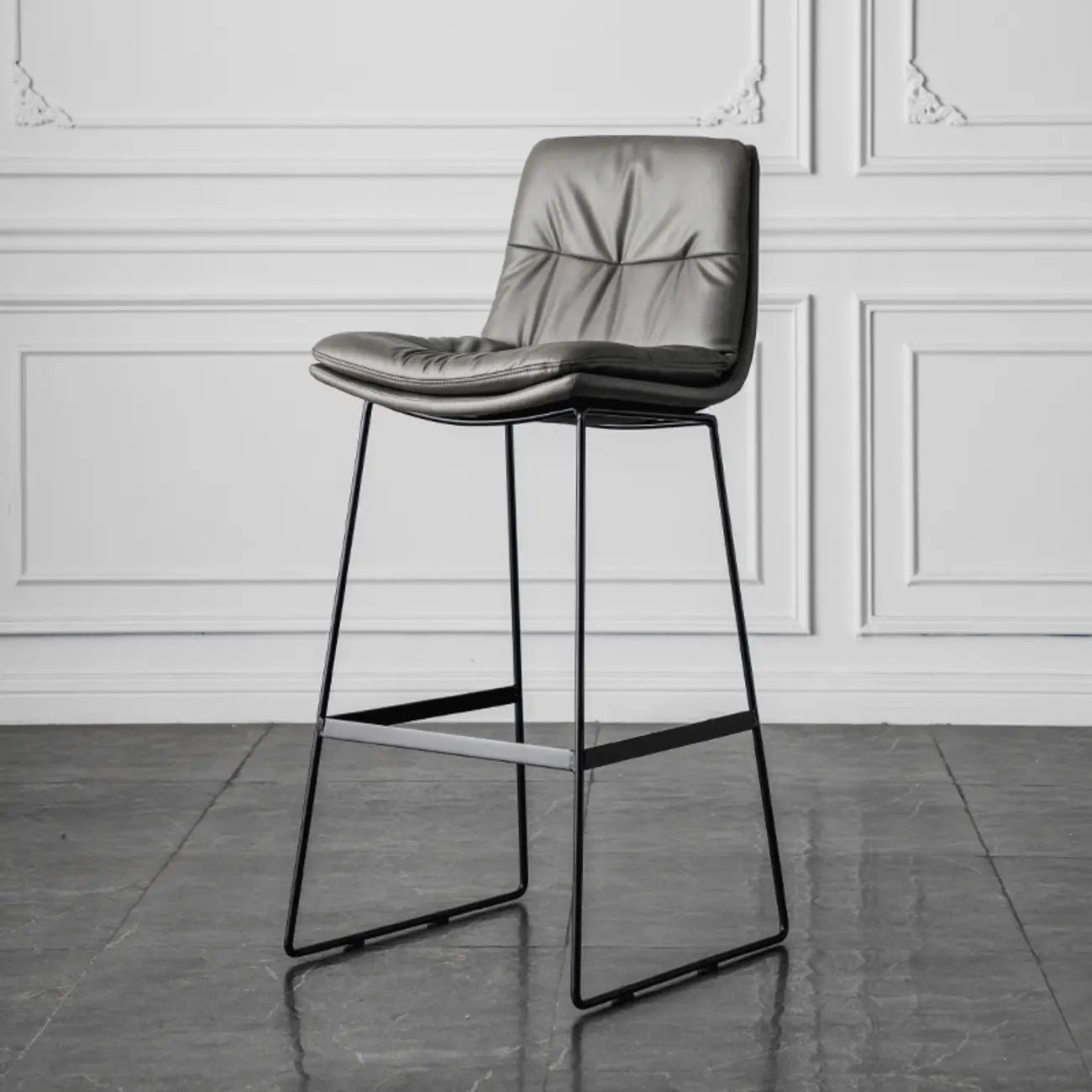 Modern Upholstered Low Back Metal Sled Bar Stools