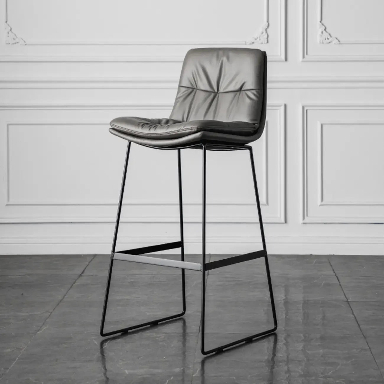 Modern Upholstered Low Back Metal Sled Bar Stools