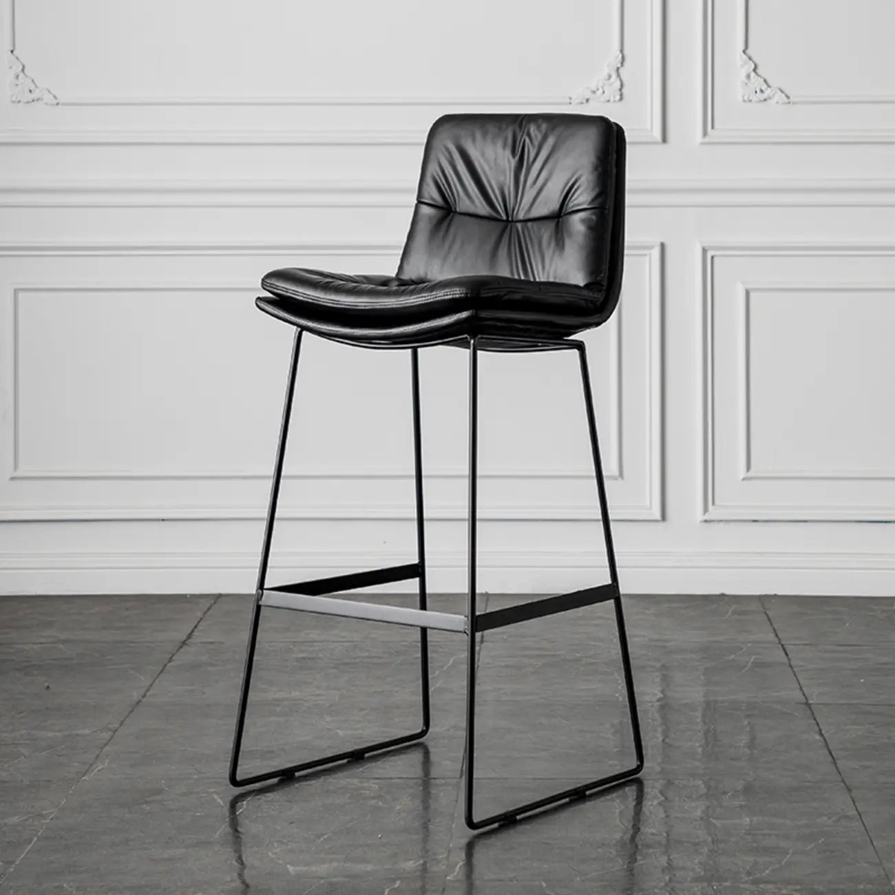 Modern Upholstered Low Back Metal Sled Bar Stools